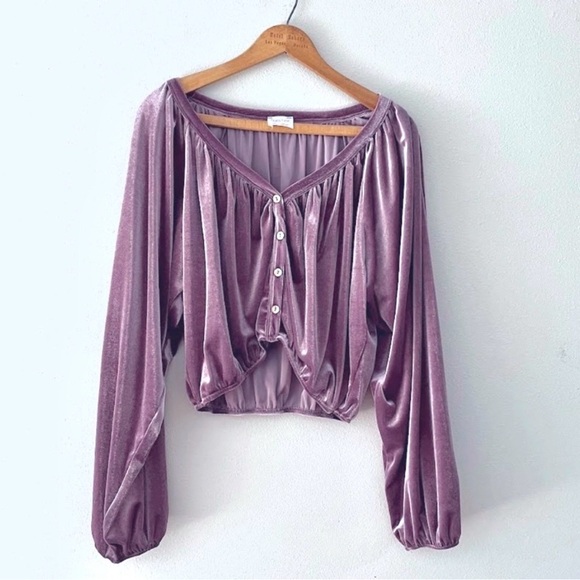 Peach Love California Sweaters - Peach Love California Purple/Mauve Velvet Crop Cardigan NWOT!